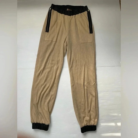 3 for $15 House Of Wallace Tan And Black Jogger Pants Lined Comfy Size Sm - Picture 1 of 8